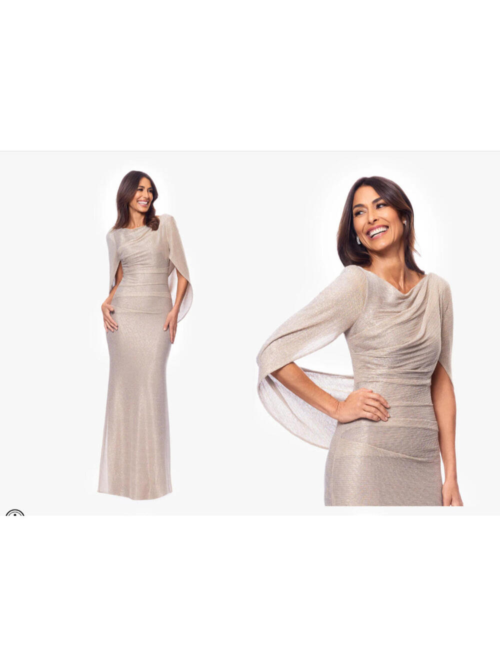 Betsy Adam "Celine" Boat Neck Crinkle Gown Gold Silver sz 6P Modest MOB $449 NWT